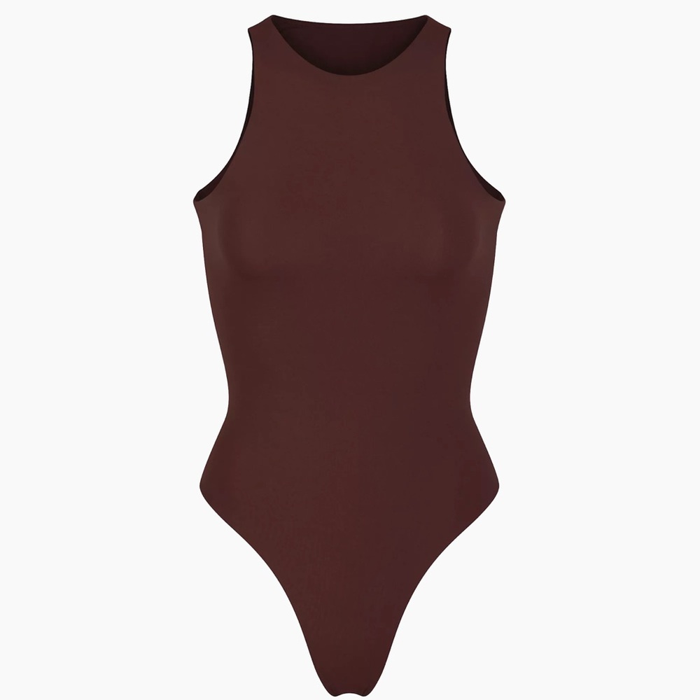 Skims Fits Everybody High Neck Bodysuit Brown XXS